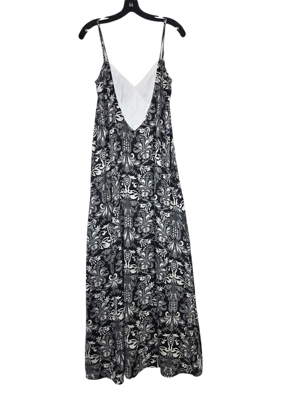 Sabina V neck Black & White Floral Maxi Slip Dress with Slit on the side